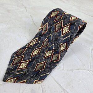 Brooks Brothers Makers 100% Silk Men's Tie Blue with Diamond Pattern Made in USA